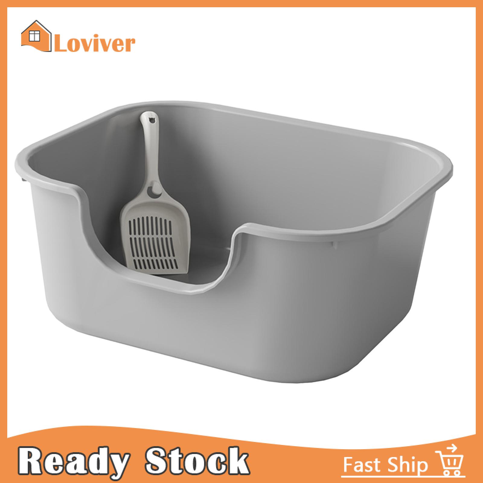 Loviver Open Top Pet Litter Tray Cat Litter Box with High Sides Cat Products Portable Bedpan Semi Closed Cat Litter Basin Oversized