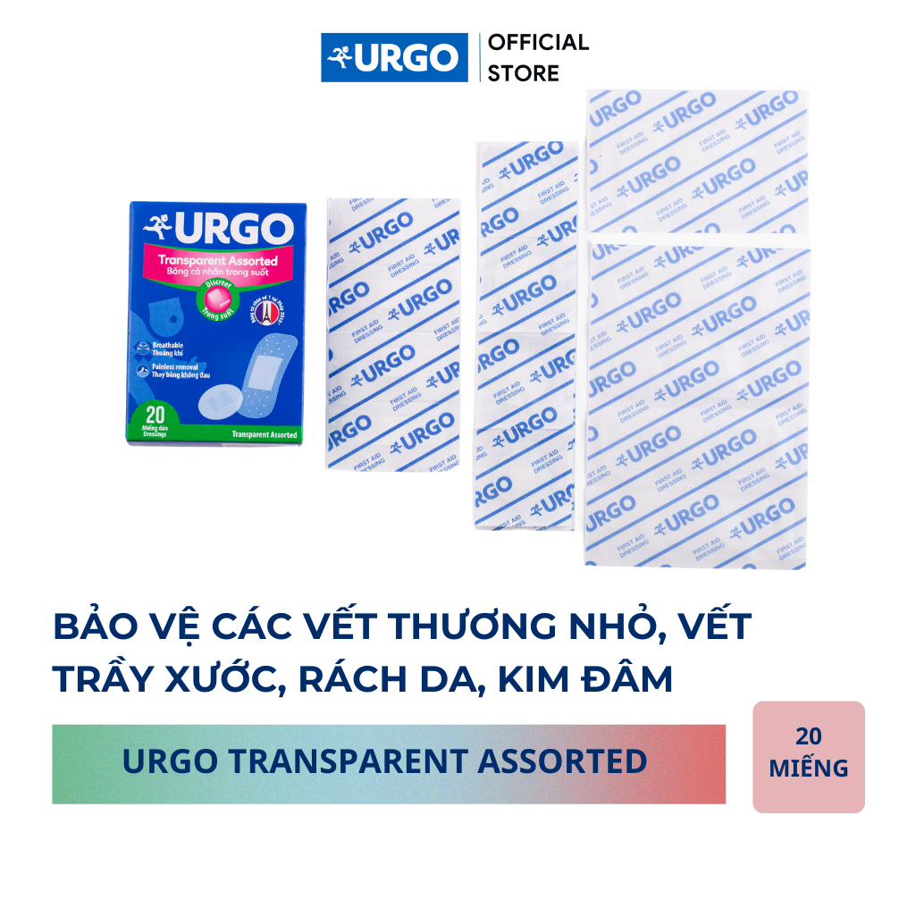 Băng cá nhân trong suốt Urgo Transparent Assorted (hộp 20 miếng)