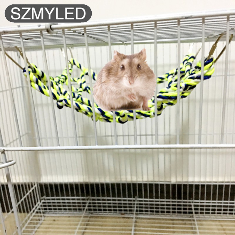 Colorful Cotton Rope Weave Climbing Net With 4pcs Metal Hooks Bird Hammock Toy For Parrot Hamster Squirrel
