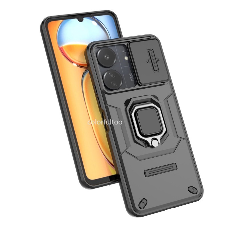 Áo giáp Ốp chống sốc cho Xiaomi Redmi 13C 13 C C13 redmi13c 4G 2023 đẩy kéo trượt camera cứng bảo vệ viền nâng PC Vỏ điện thoại chống mùa thu đứng giá đỡ xô bìa sau