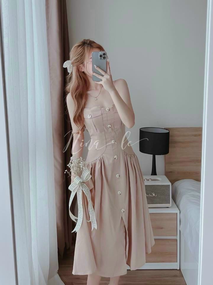 Đầm Nhún Xòe 2 Dây Xinh Xắn
