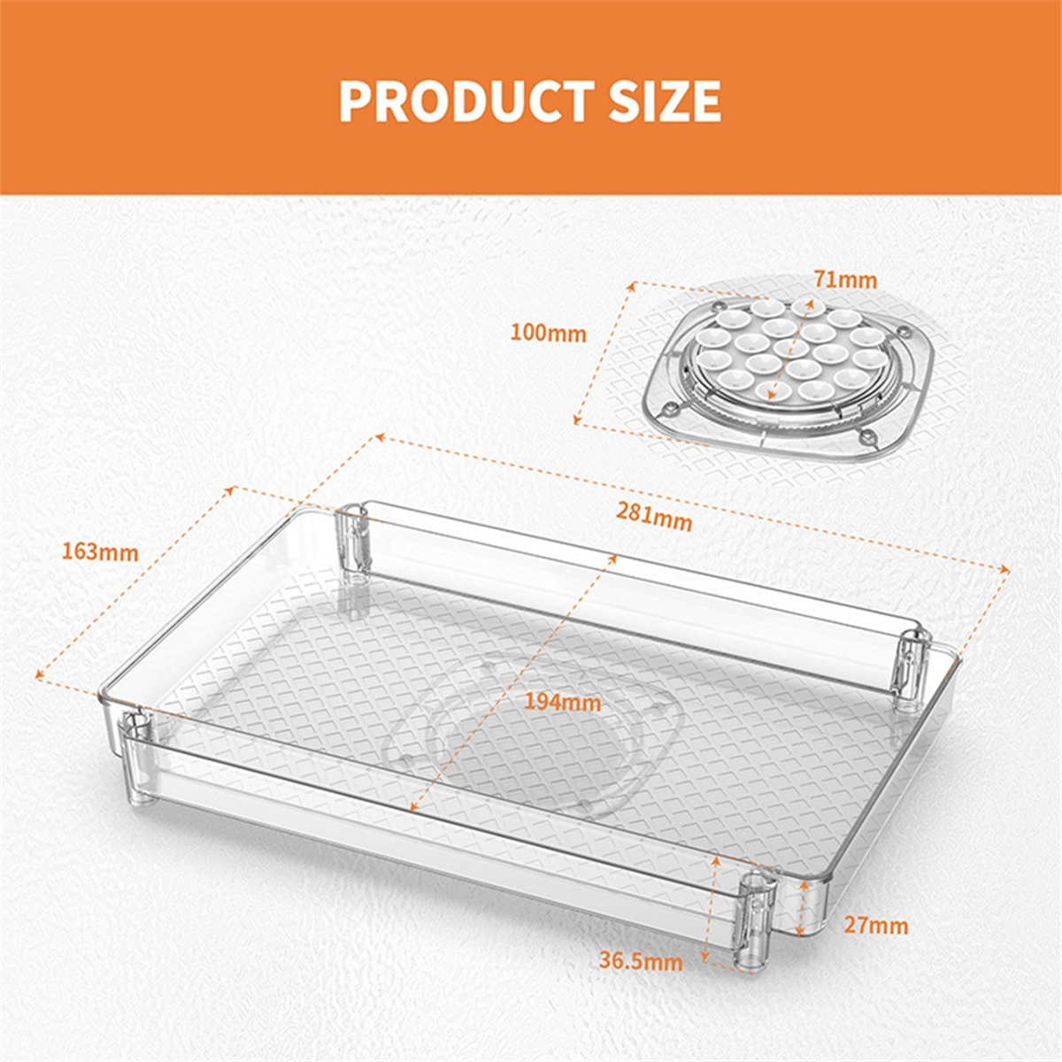 (KXBH) Fridge Turntable Organizer Tray with Suction Cup Transparent Refrigerator Storage Rack 360 Rotatable for Countertop Easy to Use