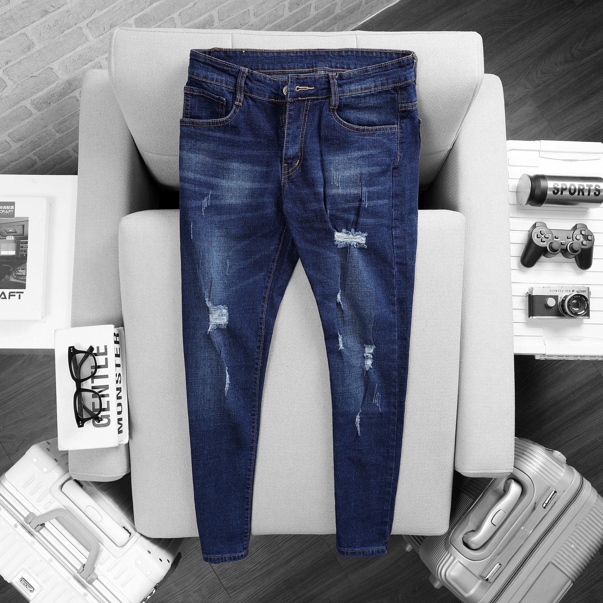 Quần jean nam skinny jean vnxk co giãn cao cấp xuất dư màu xanh MS0301