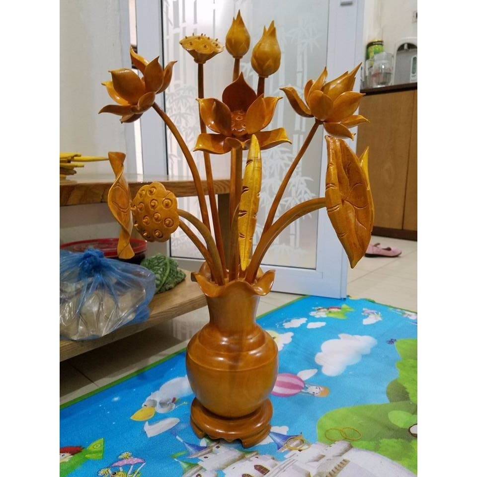 Bình hoa sen gỗ mít cao 87 cm