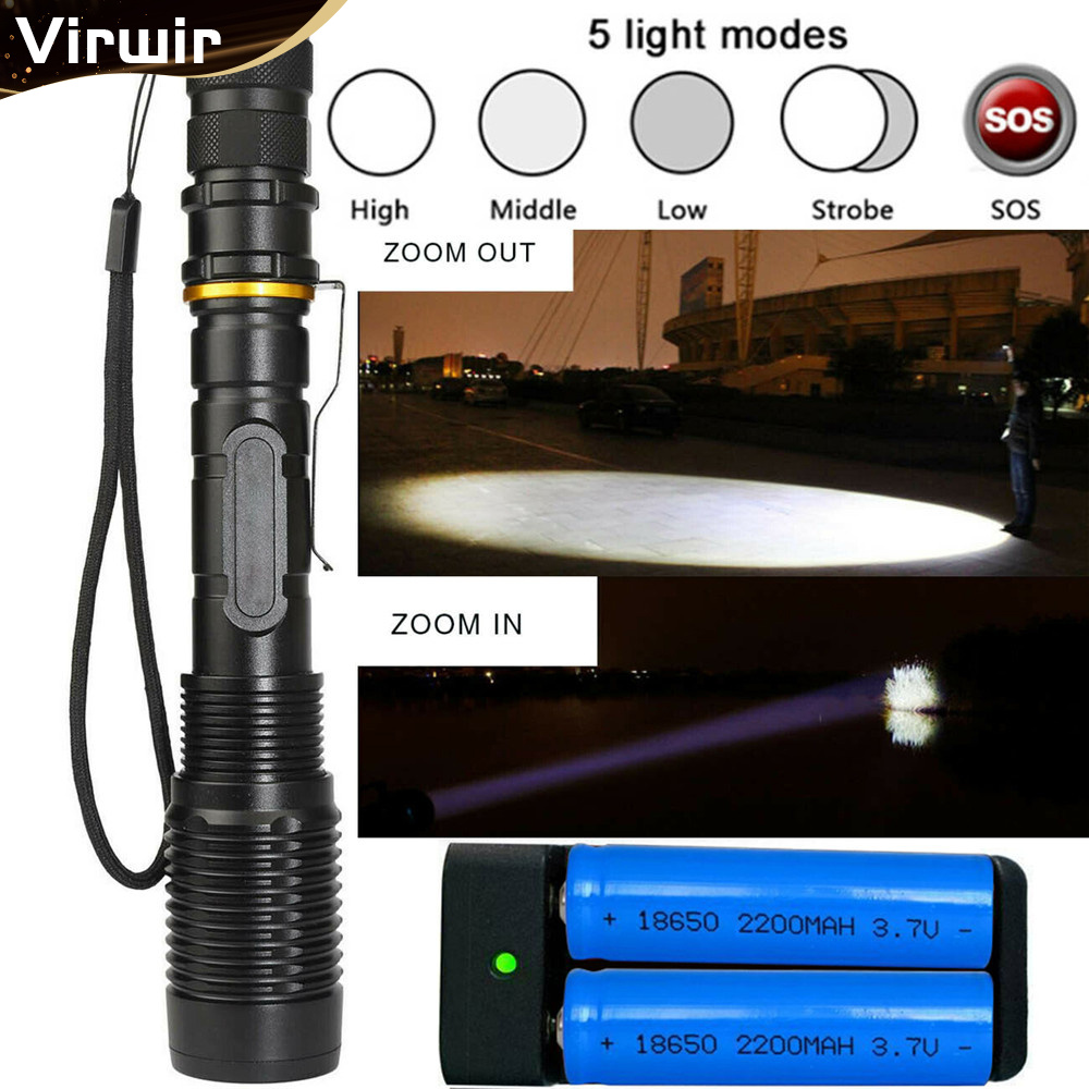 Original 350000lm siêu zoom đèn pin Tactical T6 LED Torch đèn pha cho cắm trại ngoài trời-INTL