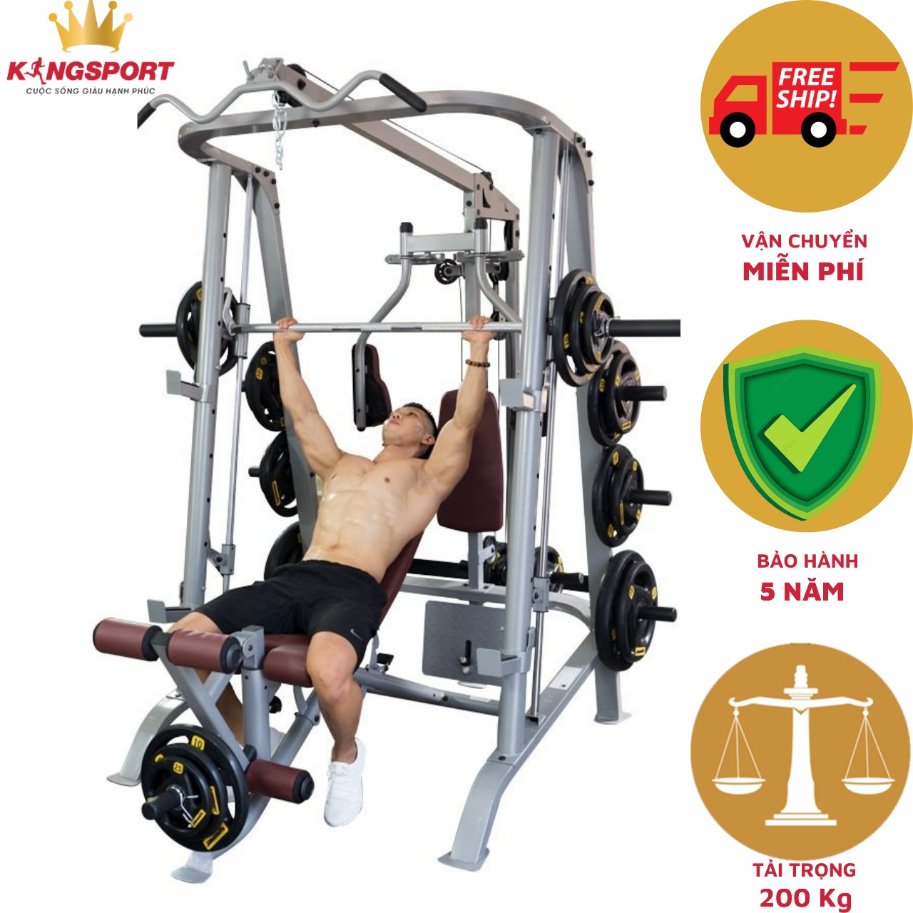 Giàn tạ đa năng kingsport bk-399 pro, khung thép chịu lực 300 kg, bảo hành 6 năm