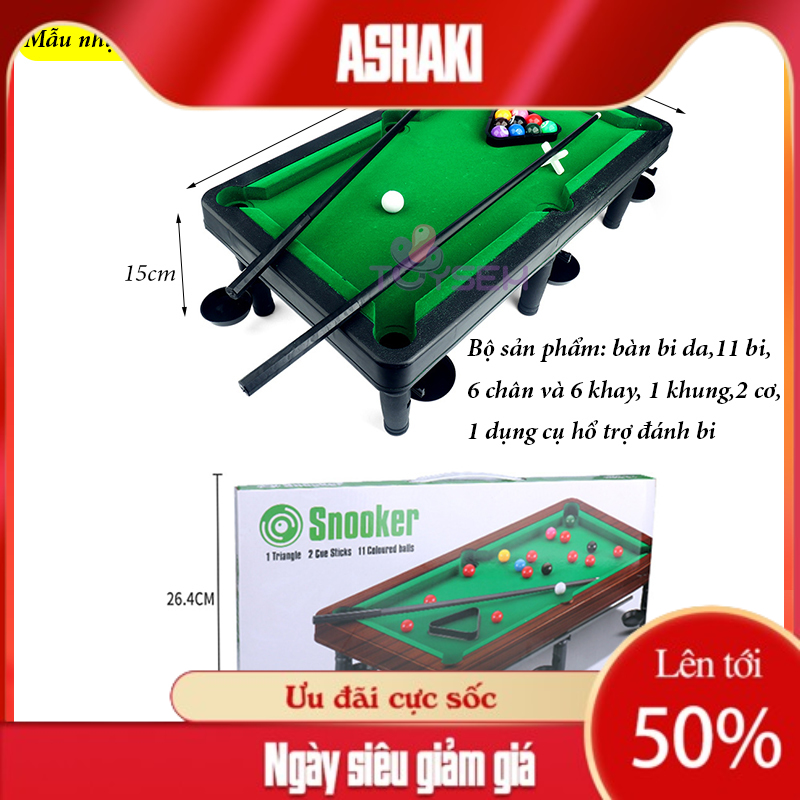Bàn bida mini bằng nhựa 6 lỗ 11 bi - Bàn bi-a người lớn 2 cơ - Đồ chơi trẻ em bàn bi da phăng 2 người chơi - Quà tặng sinh nhật cho bé - ASHAKI