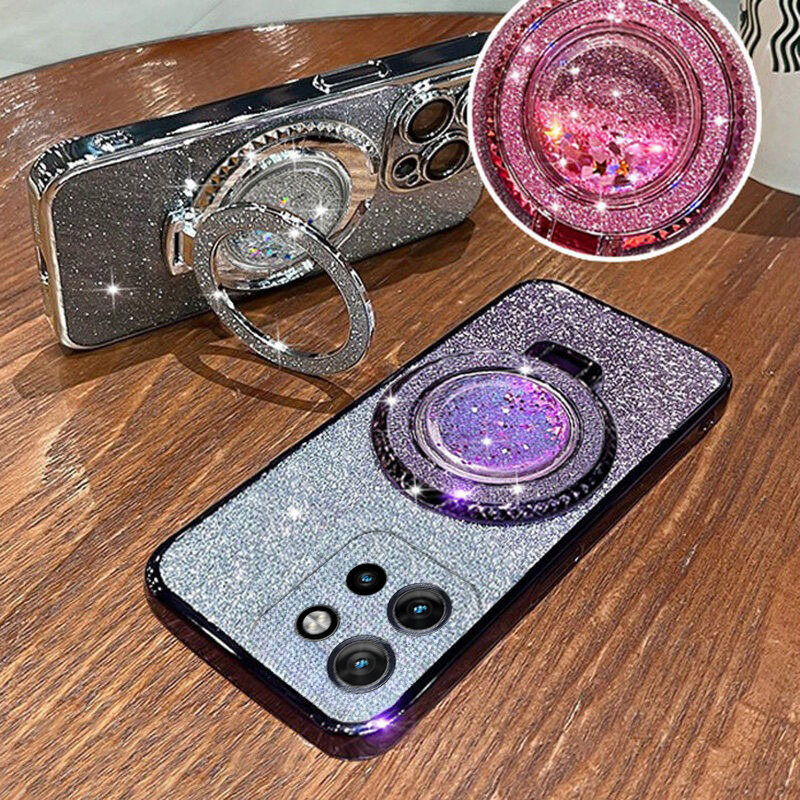 For Moto Edge 50 NEO 50 Fusion Pro Case with Liquid Glitter Quicksand hourglass Stand Holder Luxury Shiny Gradient Plating Girls Slim for Motorola Edge 50 NEO 50 Pro Fusion Back Cover.