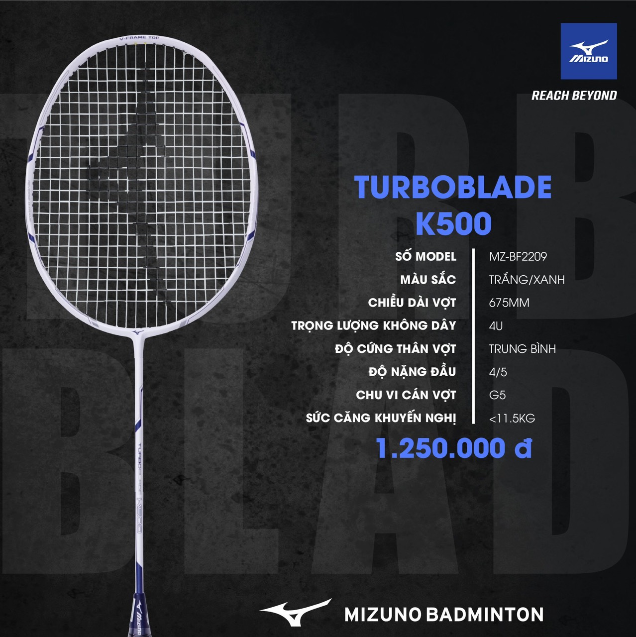 [Chính Hãng] Vợt cầu lông Mizuno Turbo Blade K500 - Trắng