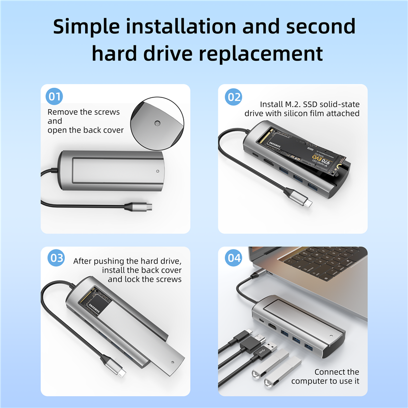 6-in-1 USB Hub With Disk Storage Function USB Type-C to 4K 60Hz HDMI-Compatible Laptop Dock Station