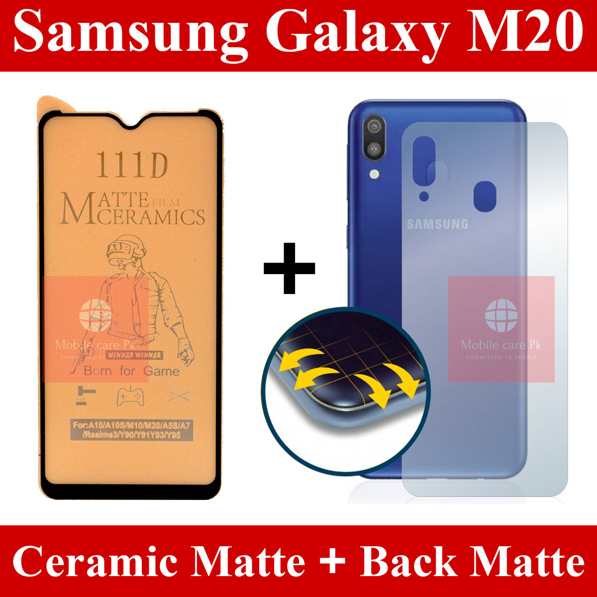 Samsung Galaxy M20 Screen Protector Matte Unbreakable Glass + Back Matte Protector Back sheet skin For Samsung Galaxy M20. 