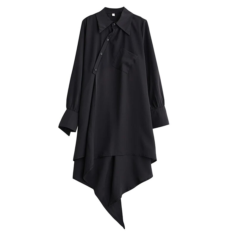 Xitao asymmetrical black shirt dress loose long sleeve women dress zy8651