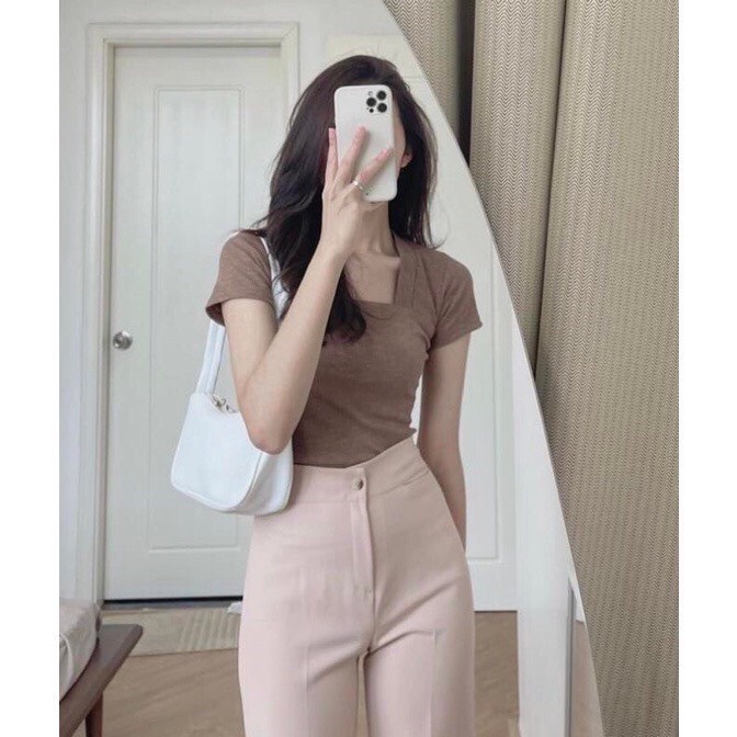 Áo thun nữ cổ u ôm body sang chảnh phối đồ đẹp