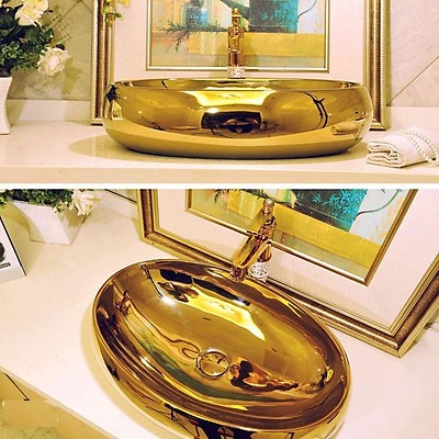 CHẬU RỬA MẶT, LAVABO ELIP, DƯƠNG BÀN MẠ VÀNG 065V (SẢN PHẨM BAO GỒM CHẬU)