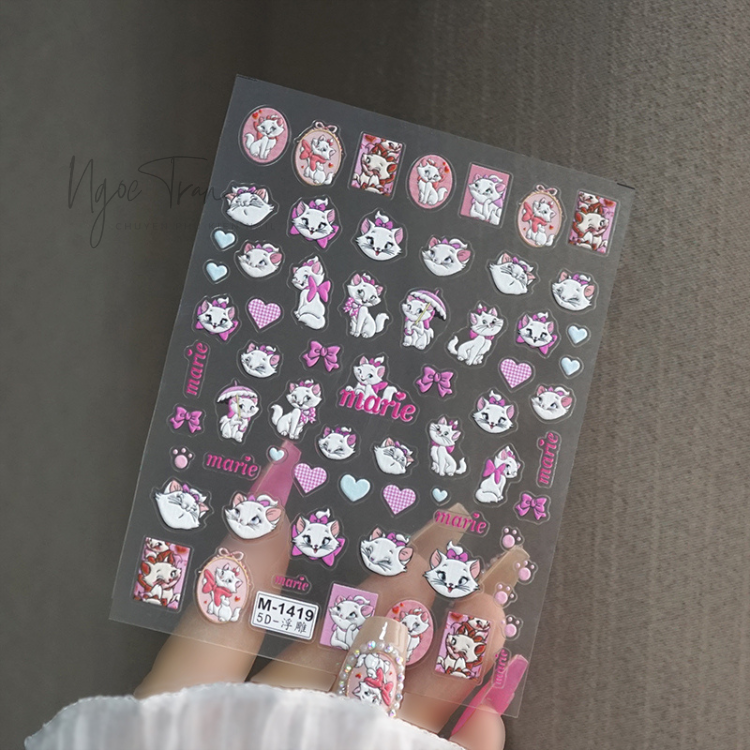 Sticker Nail 5D Lụa Nổi | Mèo Marie | Hình Dán Móng Tay