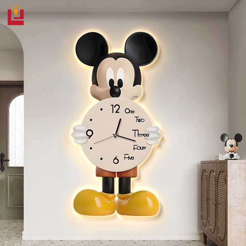 YONUO Mickey clock wall clock living room simple modern table hanging wall creative clock wall lamp