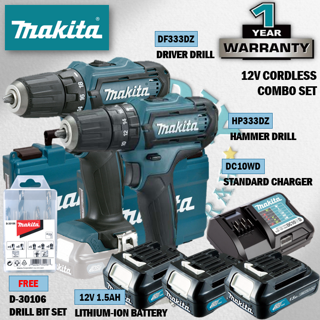MAKITA DF333DWYE 12V Cordless Driver Drill + HP333DZ 12V Cordless