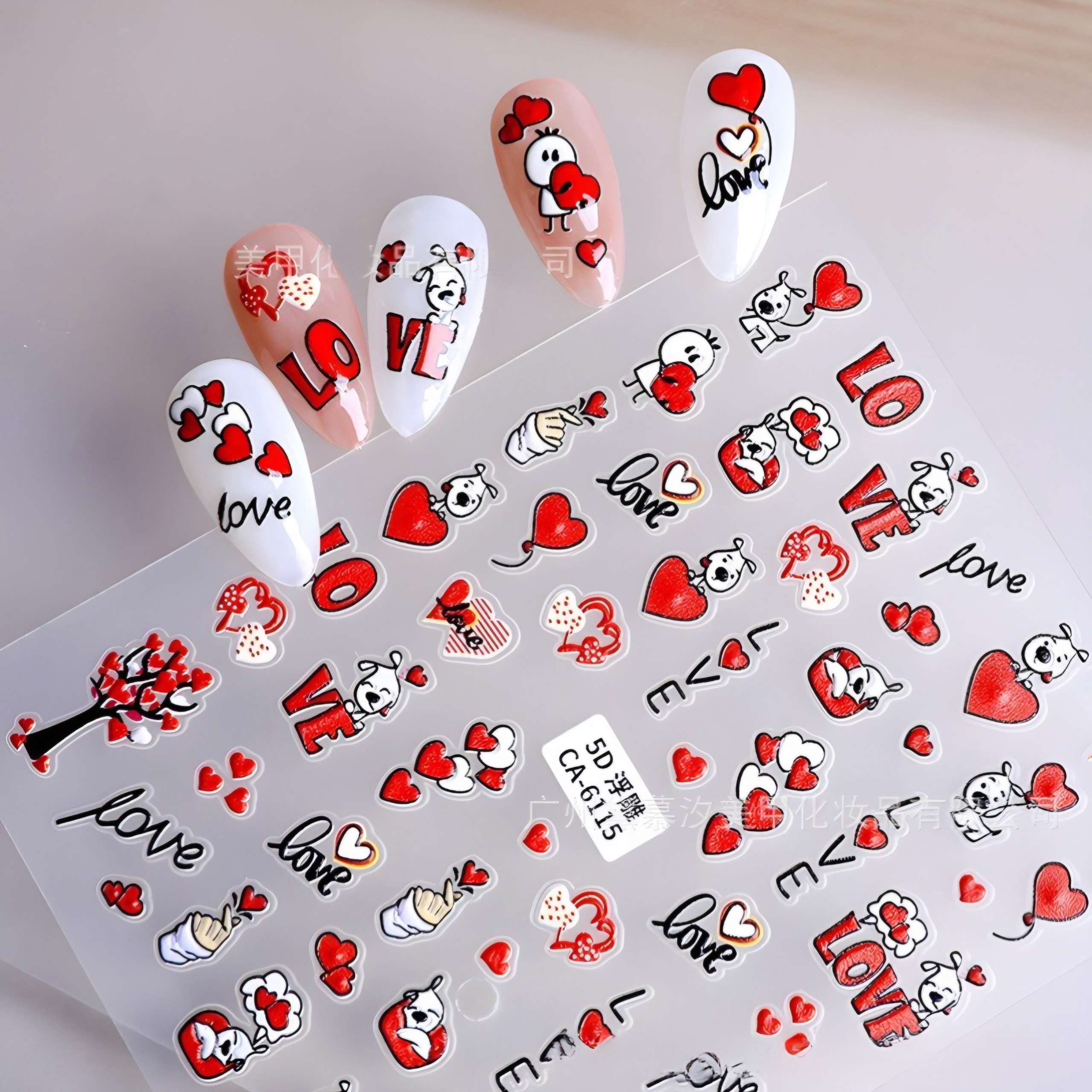 Sticker Nail 5D Lụa Nổi | LOVE Tim Đỏ | Hình Dán Móng Tay CA