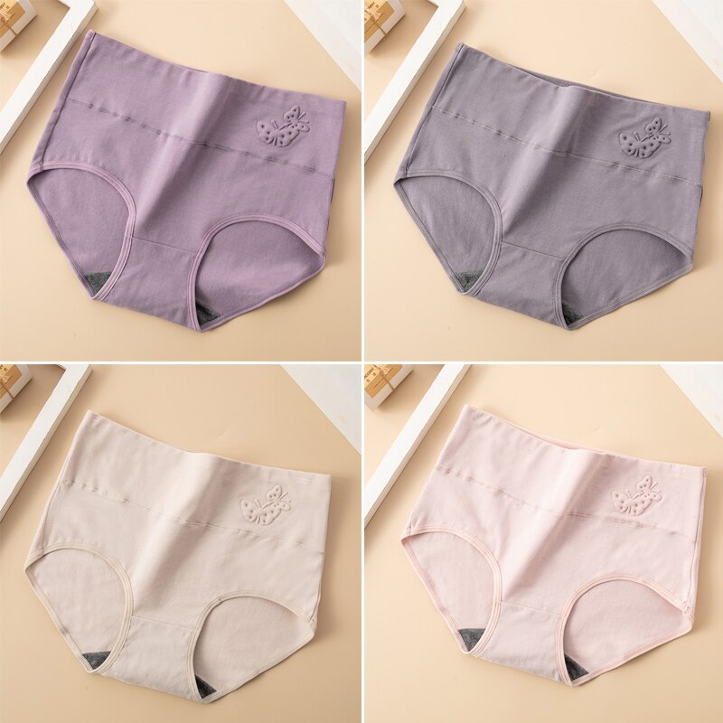 ZJX 4Pcs/Set High Waist Women's Panties Seamless Slimming Cotton Briefs  Body Shaperwear Underwear Female Sexy Lace Underpants