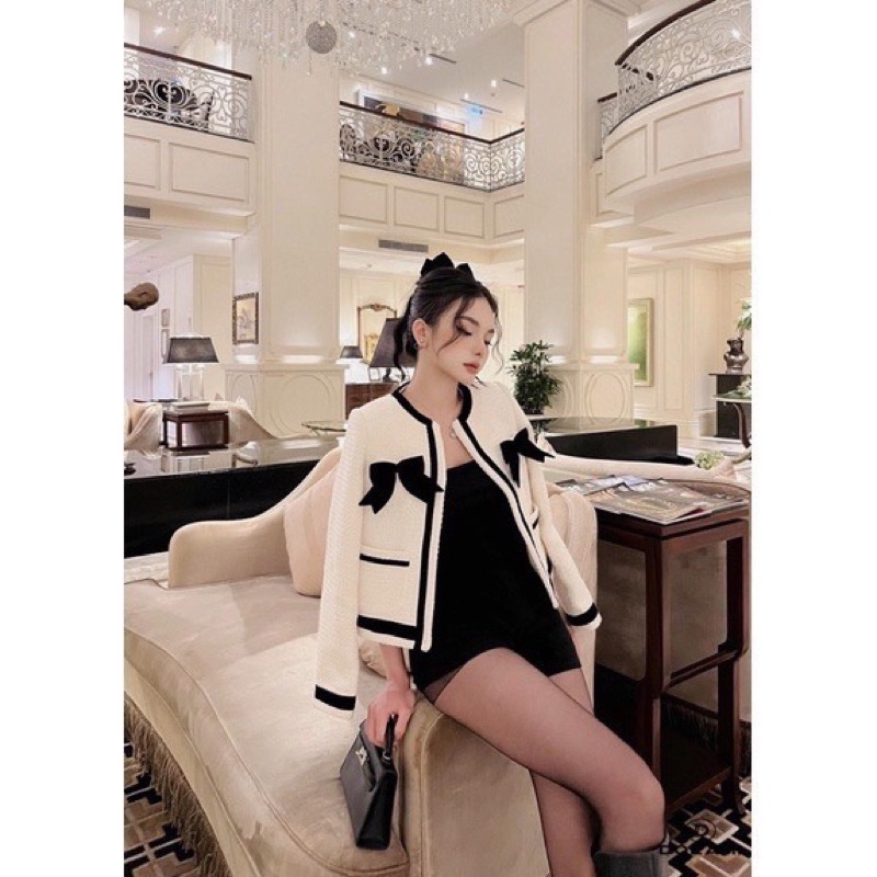 Áo khoác dạ nơ xinh 2 lớp