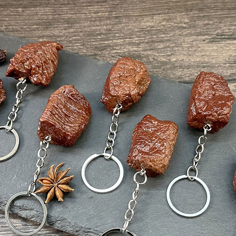 Simulation Beef Block Beef Keychain Imitation Food PVC Beef Cubes ...