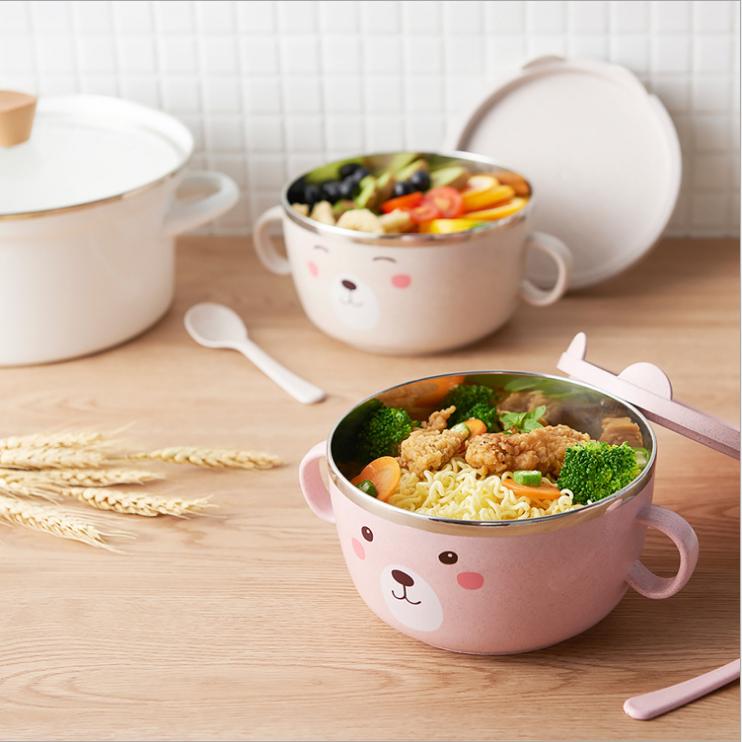 Bát đựng mỳ lúa mạch hình gấu có tay cầm tiện dụng,tặng kèm thìa, an toàn cho sức khỏe - 02
