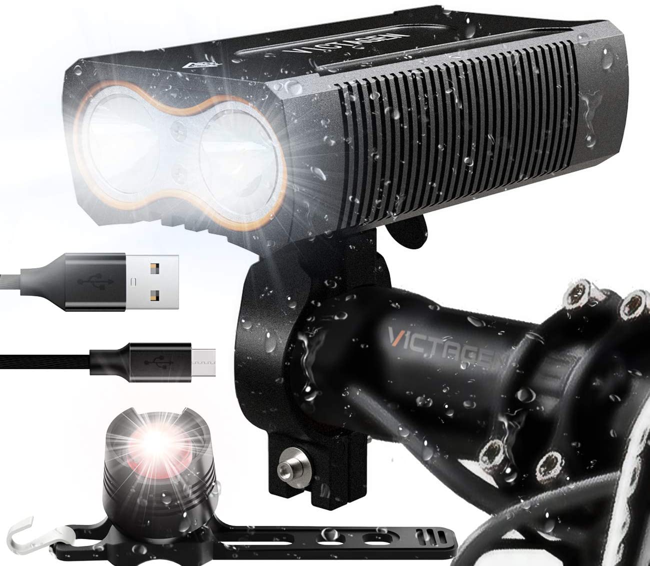 victagen usb rechargeable bike light