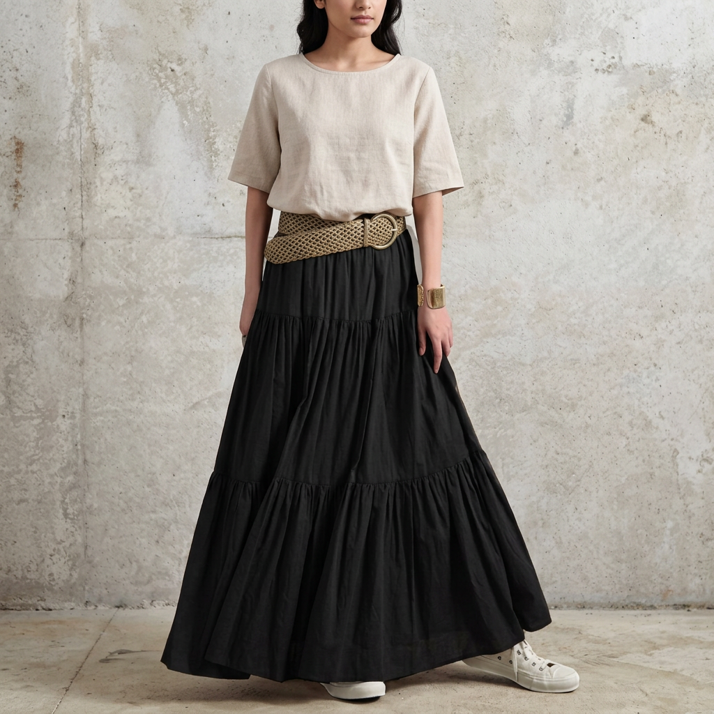 Women's Elegant White Tiered Maxi Long Skirt - High Waist Casual Flowy Skirt