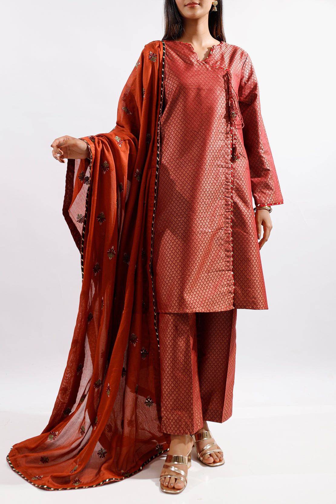 SAYA Luxury Pret Embroidered Cotton Jacquard Stitched 3 Piece maroon 82877. 