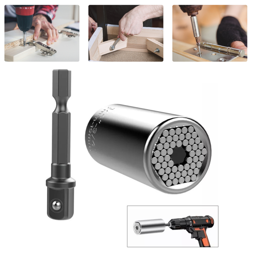 Universal Torque Wrench Spanner Grip Multi Function Ratchet Socket Sleeve 7-19mm Power Drill Ratchet Bushing Spanner Key Adapter Hand Tools