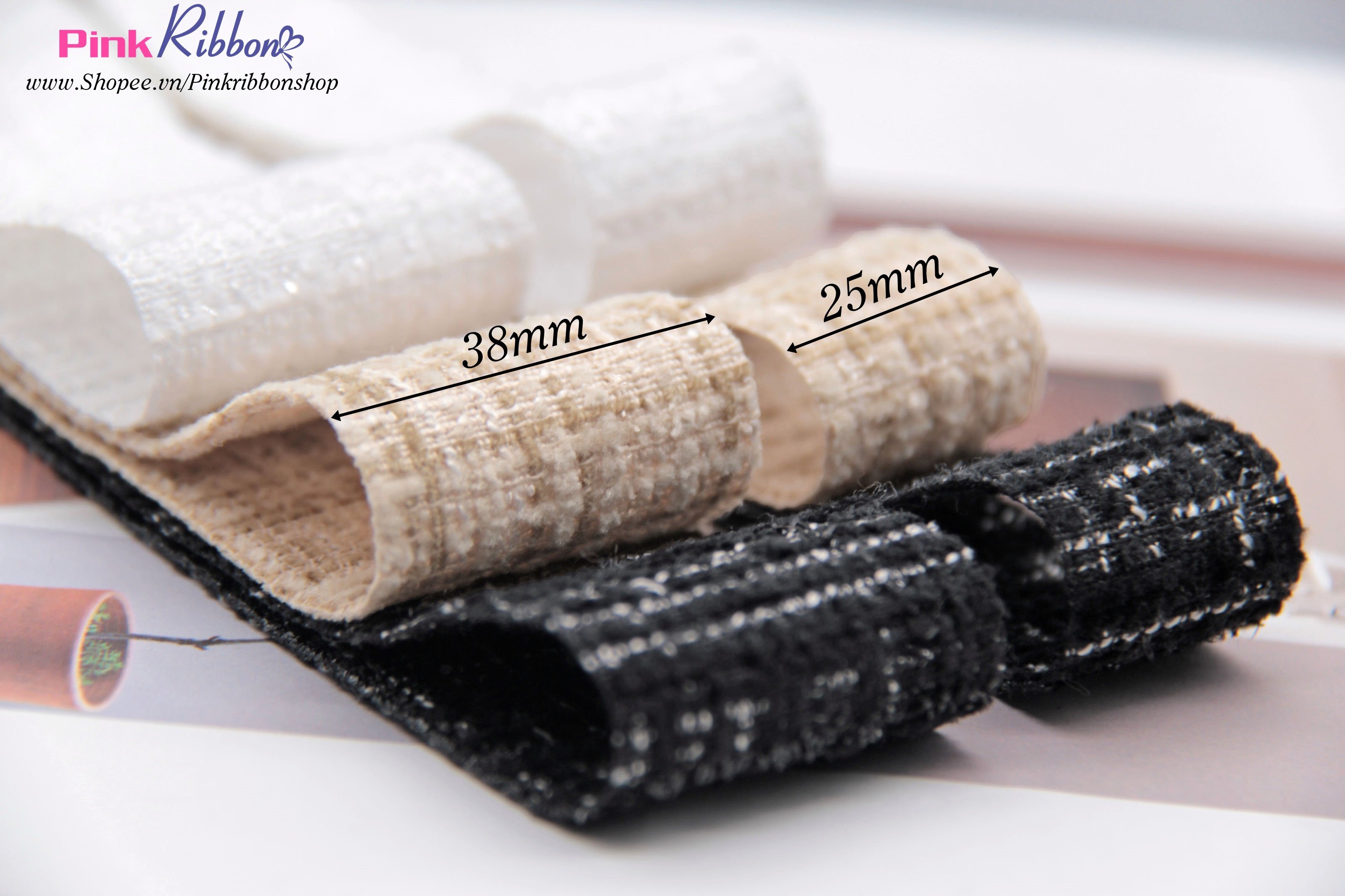 Ruy băng dạ tweed pha sợi kim tuyến