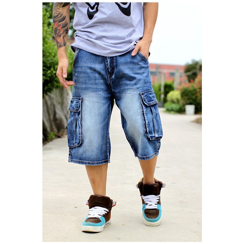 Blue Loose Baggy Denim Jeans For Men Plus Size, Fashionable Streetwear With  Hip Hop Style, Long 3/4 Cargo Denim Cargo Shorts, Pocket And Bermuda Design  From Cutee, $37.83