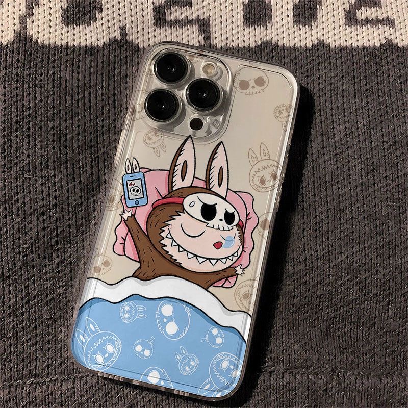 Cute cartoon sleeping LABUBU Clear Space Phone Case For iPhone 11 12 13 14 15 16 Pro Max Mini X XS XR 7 8 plus SE2 SE3 Transparen labubu phone case