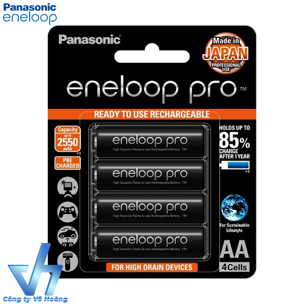 Bộ 4 pin sạc AA Panasonic Eneloop PRO 2550mAh JAPAN (Đen)