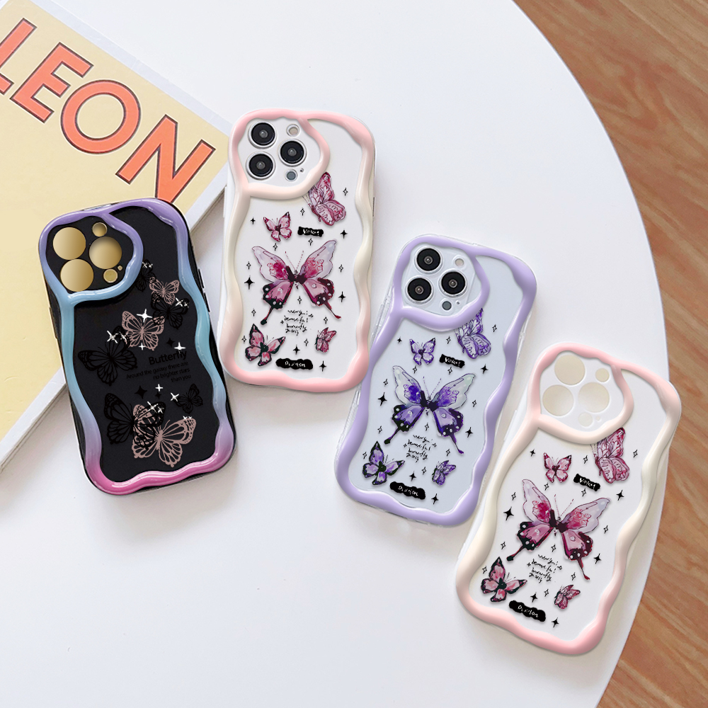 YYDS for Realme C61 C63 Back Cover Cartoon Butterfly Case Soft Texture Wavy Edge Silicone Mobile Cover.