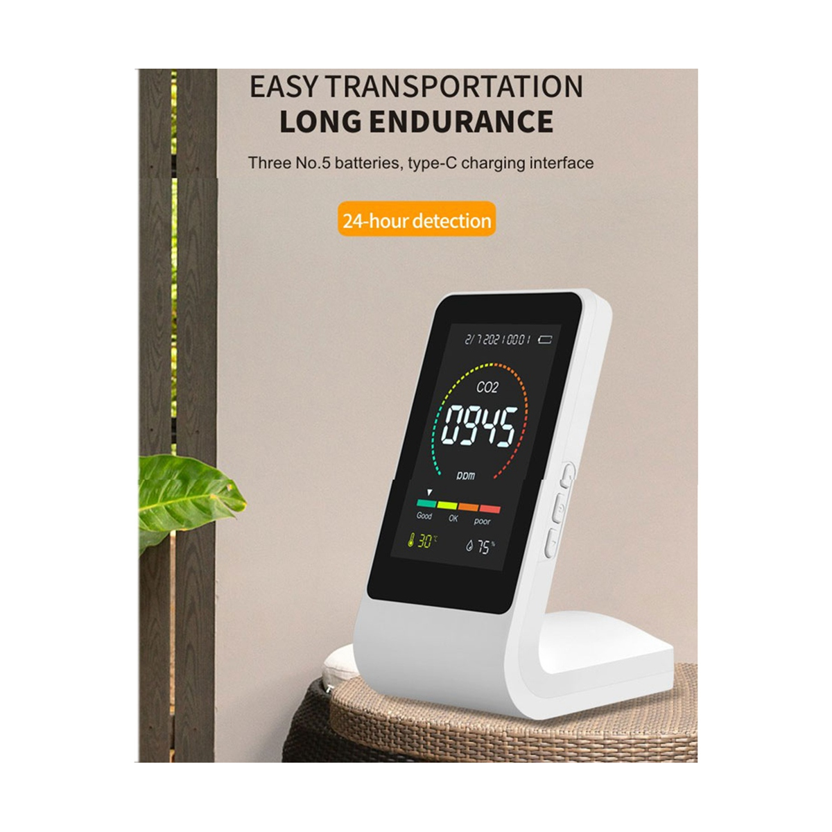 1Set 3 In1 CO2 Meter Smart Air Quality Detector Digital Temperature Humidity Sensor Tester (Black)