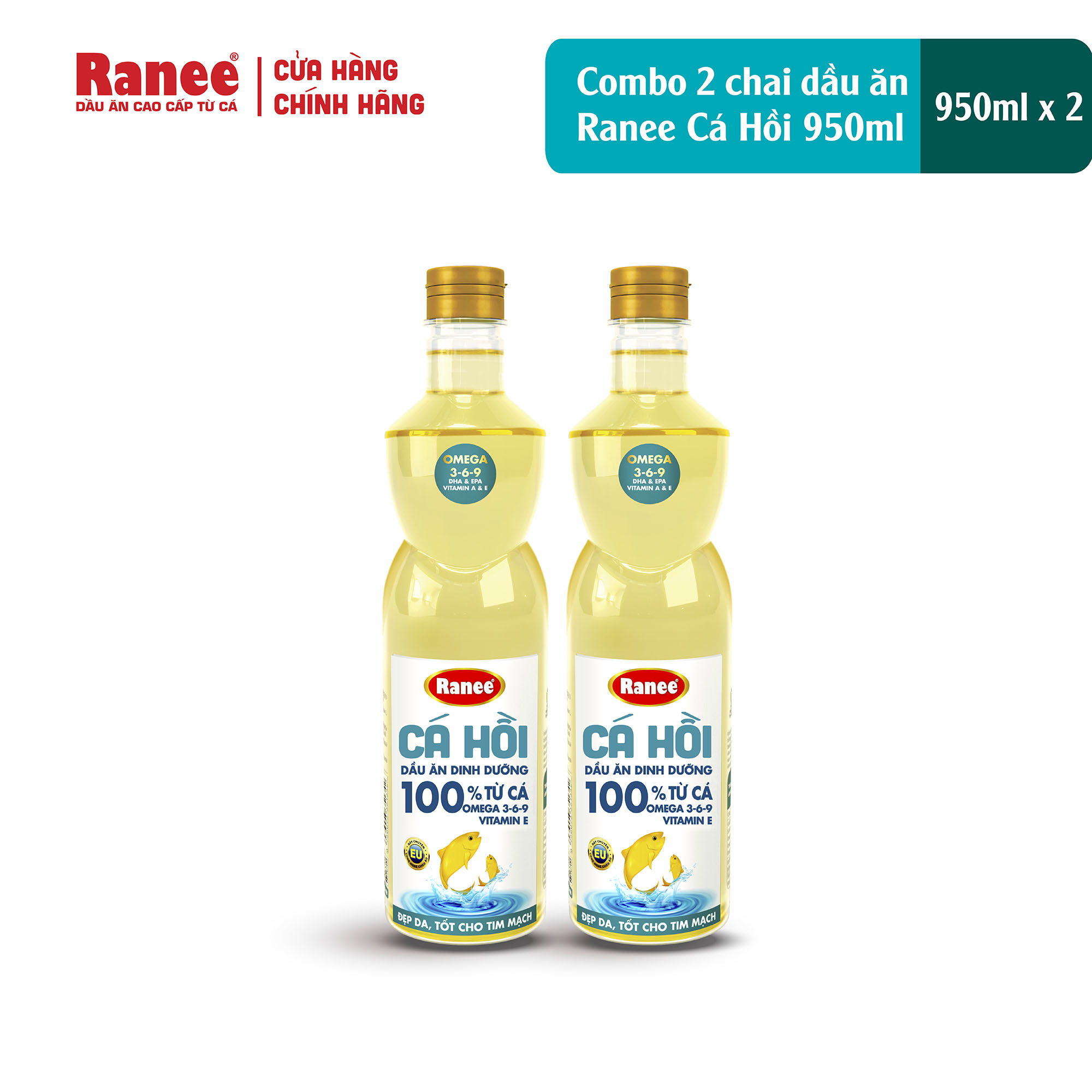 Combo 2 chai dầu ăn Ranee Cá Hồi 950ml - 1lit (950ml/chai hoặc 1 lít x 2 chai)