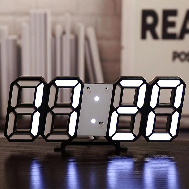 Desktop clock, 3D luminous digital clock, wall-mounted voice-activated silent alarm clock, intelligent light sensitive