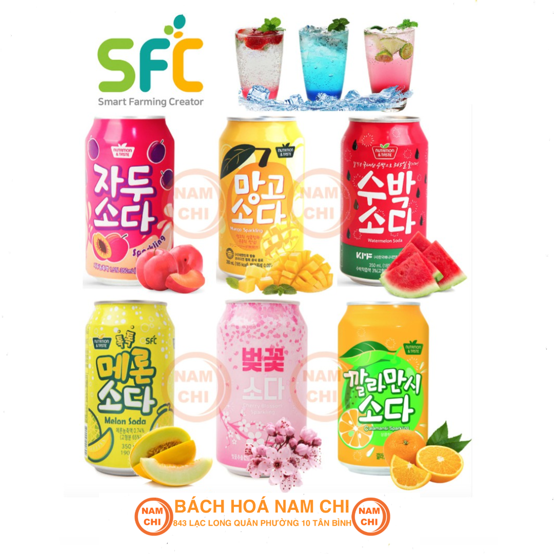Nước uống có gas sfc soda sparkling vị cam mận xoài dưa hấu dưa lưới 350ml