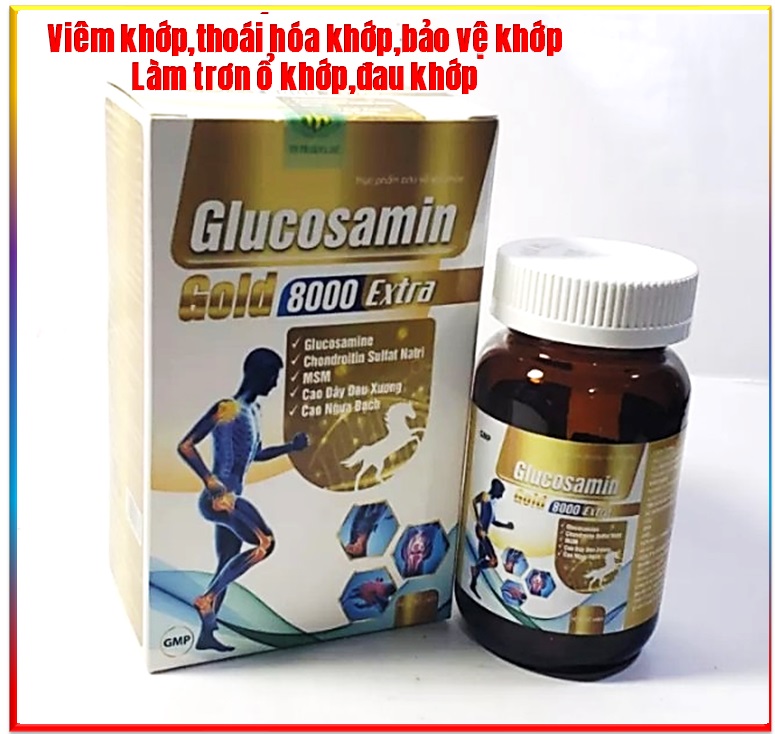 Viên uống bổ xương khớp Glucosamin Gold 8000 Extra  Giảm đau nhức mỏi xương khớp, giảm thoái hóa khớp - Chai 60 viên