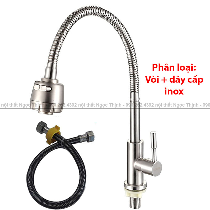 [SALE RẺ]Vòi rửa chén bát lạnh SENTANO STN504 inox 304 đầu phun 2 chế độ, cần mềm xoay 360 linh hoạt