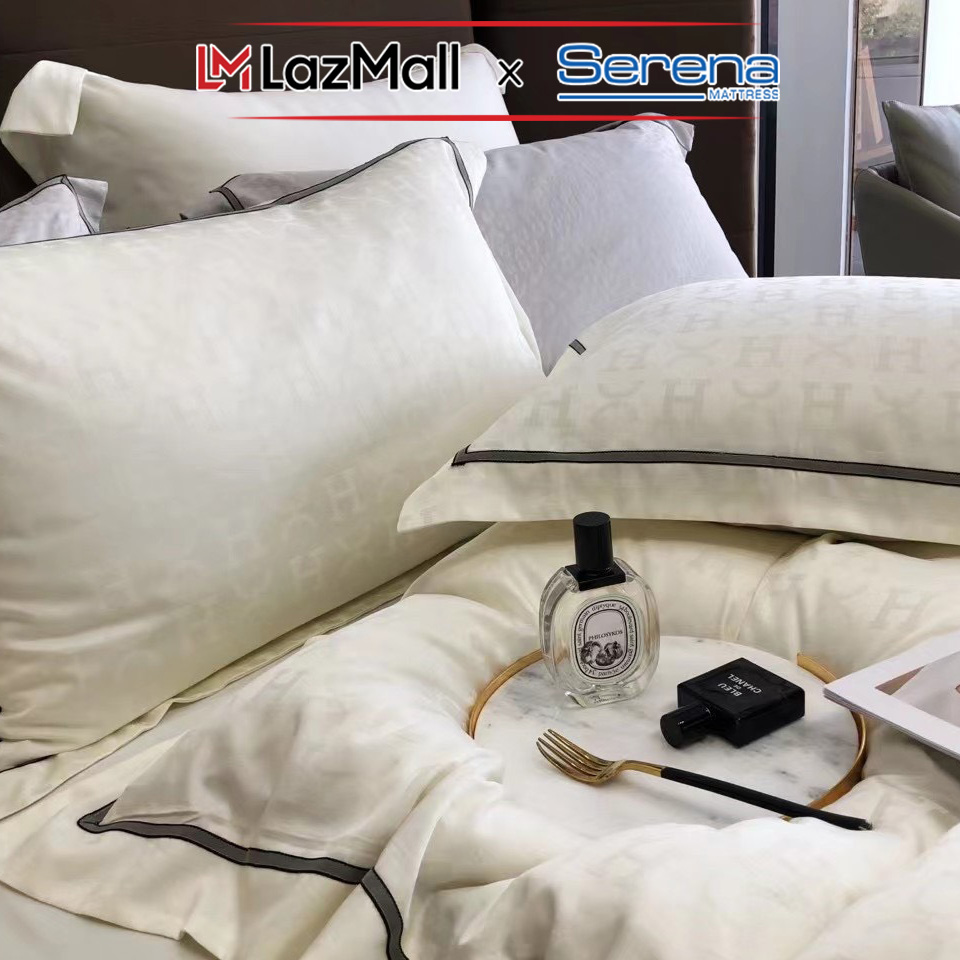 Ga giường đẹp thun lạnh 5 món lụa silk SERENA chính hãng chuẩn khách sạn 5 sao bộ chăn ga ra drap gối mền nệm niệm đệm 5 món lụa silk trải phủ bọc giường mát lạnh sang trọng cao cấp