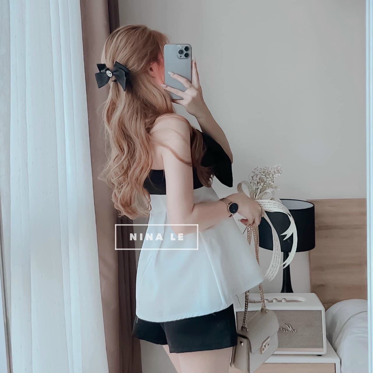 Sét đùi nữ áo hai dây đan lưng kèm quần đùi ( có mút )