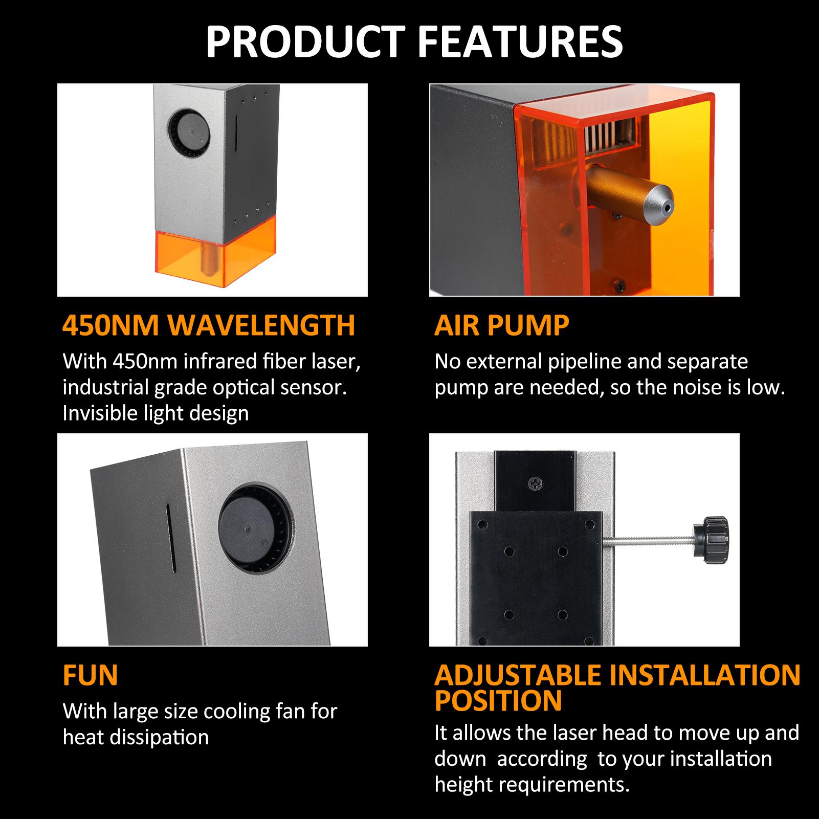Smart Sensor 80W/40W Alloy Laser Module Laser Engraving Module Laser Head Module Built-in Air Pump with Air Auxiliary Function
