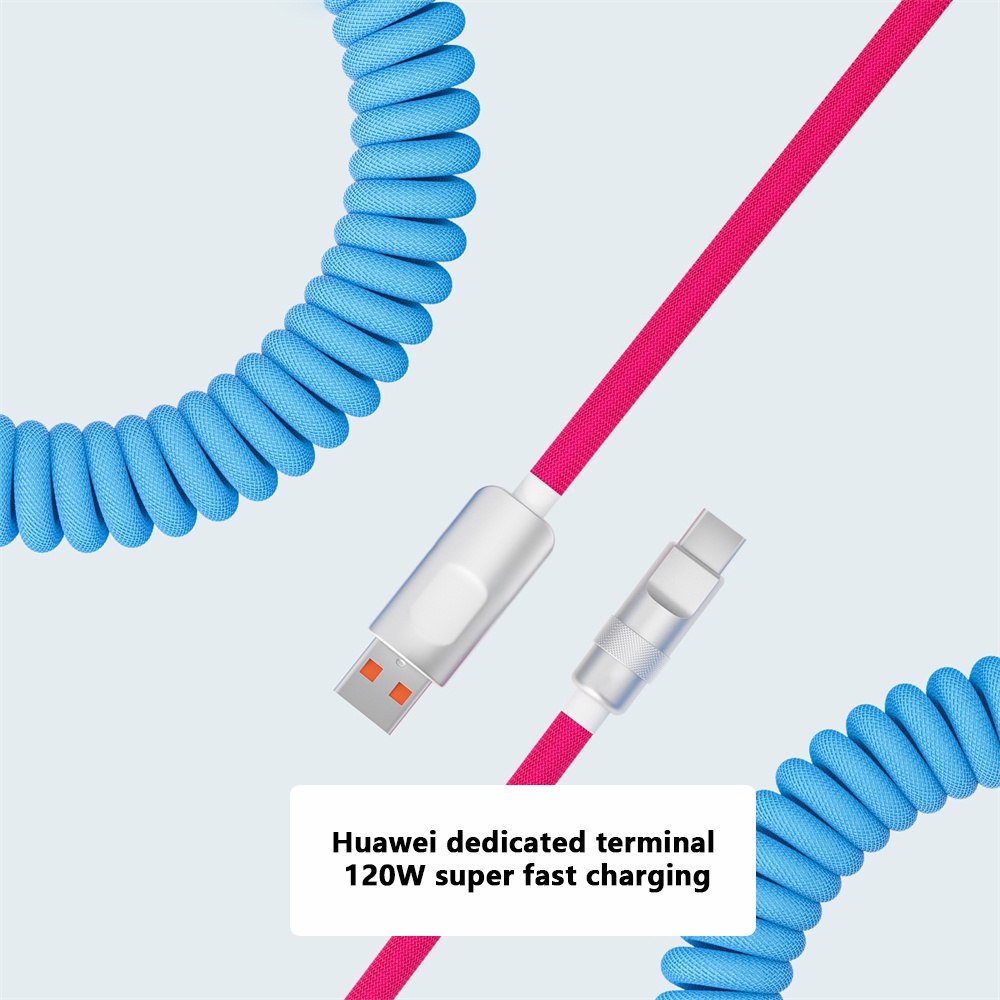 【Inventory ready 】♥ Free shipping+COD ♥Spring data cable 1.8M charging cable 120PD fast charging spring pull USB cable suitable for Android Apple