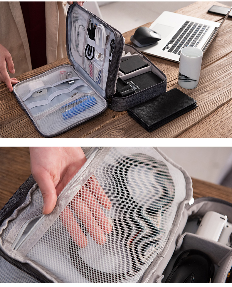 Multifunctional electronic storage bag Polyester material Data cable storage bag Large-capacity waterproof storage bag Portable cosmetic storage bag Organize the storage bag Multifunctional bag Waterproof bag washing bag