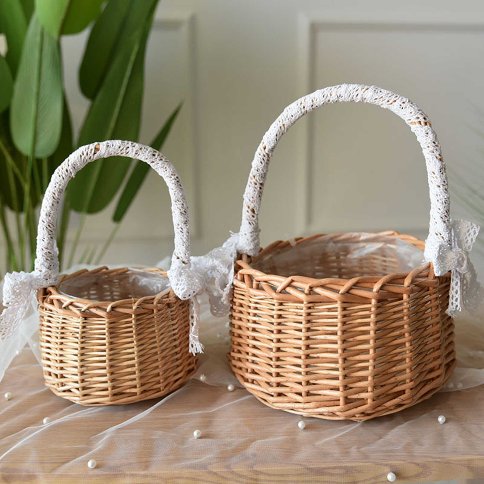 Baoblaze Rustic Handmade Rattan Storage Basket Wedding Flower Wicker Plant Holder