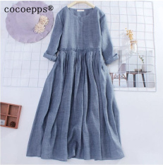 COCOEPPS Váy Dài Tay Cotton Nguyên Chất Váy Dài Xòe Cỡ Lớn Dáng Rộng, Mỏng Và Mềm Cho Nữ Cỡ Lớn Quạt Văn Chương AA