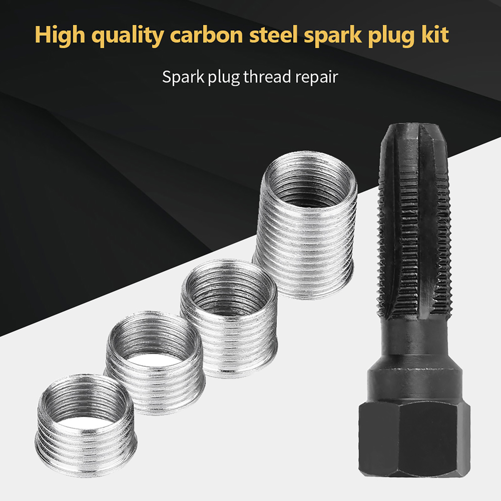 Spark Plug 5Pcs Carbon Steel Spark Plug Re-thread Tap Tools with Inserts for 14mm Sparking Plugs Repair