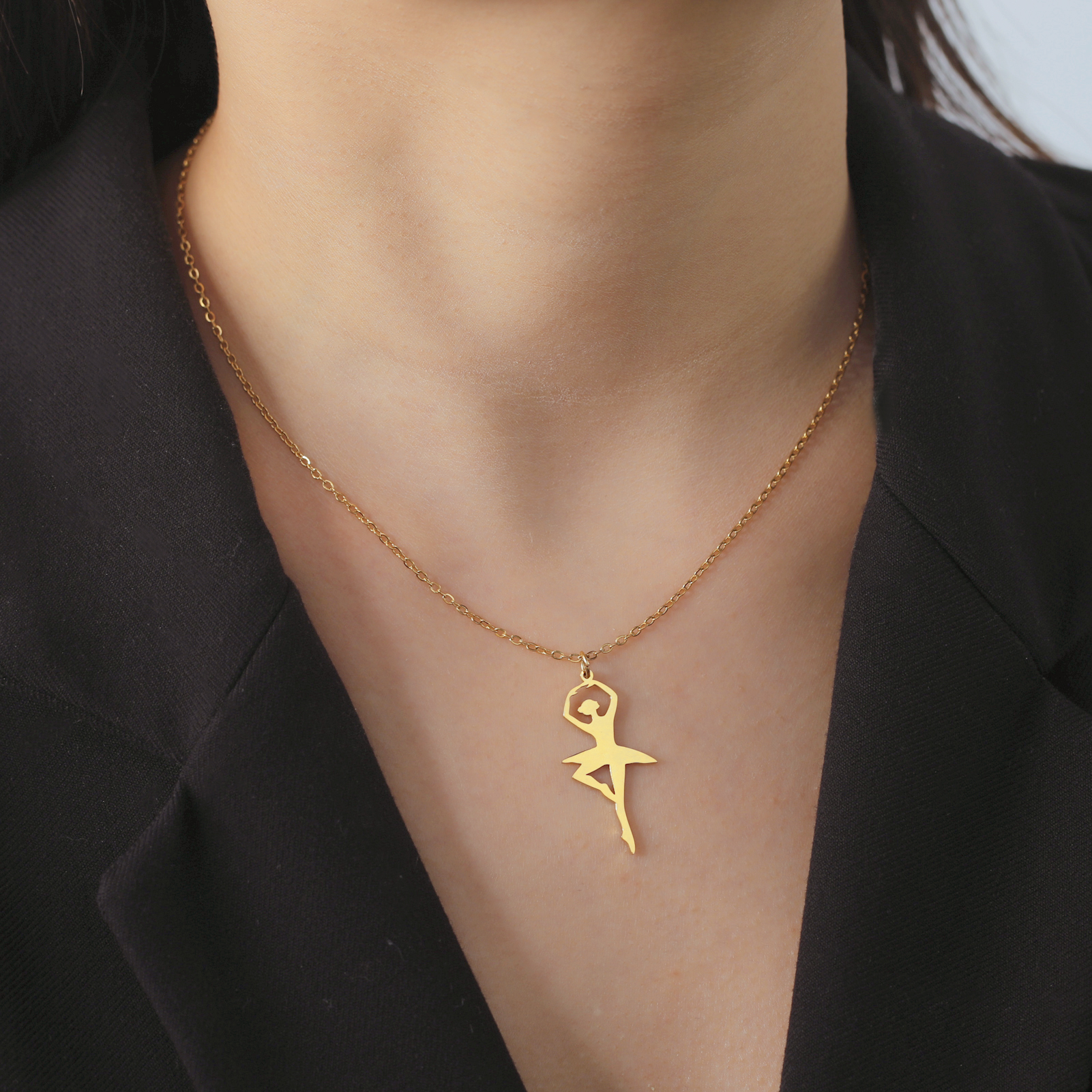 Ballerina Dancer Ballet Girl Designer Necklace Stainless Steel Elegant Pendant Fashion Jewelry Gymnastic Gifts for Girlfriend. 